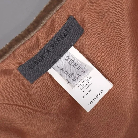 ALBERTA FERRETI ITALY‎ MADE Women's Skirt 6 VIRGIN WOOL Blend Knit Straight Tan